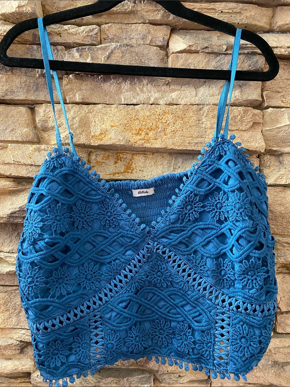 Listicle Teal Blue Floral Crochet Lace Bralette Crop Top S/M
